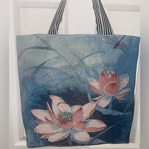 Lotus floral Blue and Pink Tote Bag
